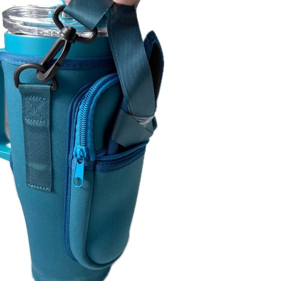 Crossbody Water Bottle Sling Carrier Neoprene Adjustable Strap Zip Pocket NEW - Picture 5 of 8